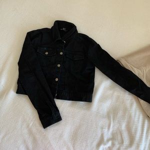 Cropped black denim jacket